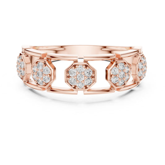 Riora cubic zirconia hexagon band ring for women, available in gold, rose gold, and silver, in sizes 5-11, suitable for wedding or promise.