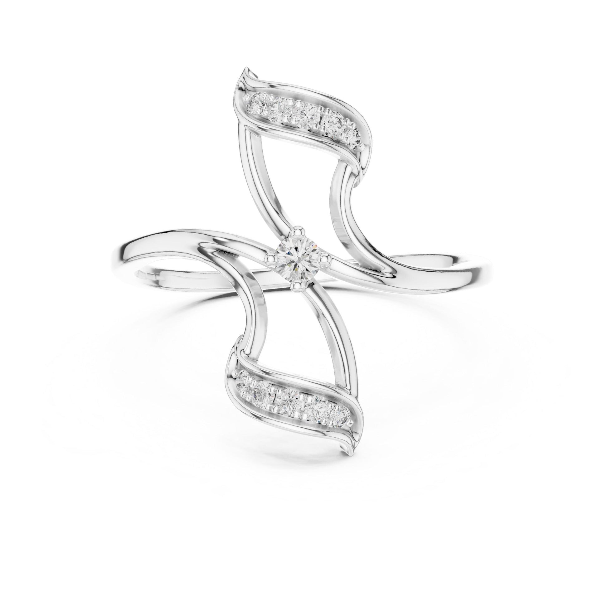 Riora Moissanite leaf twist ring in rose gold with a nature-inspired vine design, minimalist wedding band with unique leaf details
