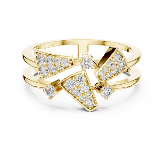Riora geometric moissanite diamond statement ring in rose gold, modern bold designer jewelry for women with geometric design.