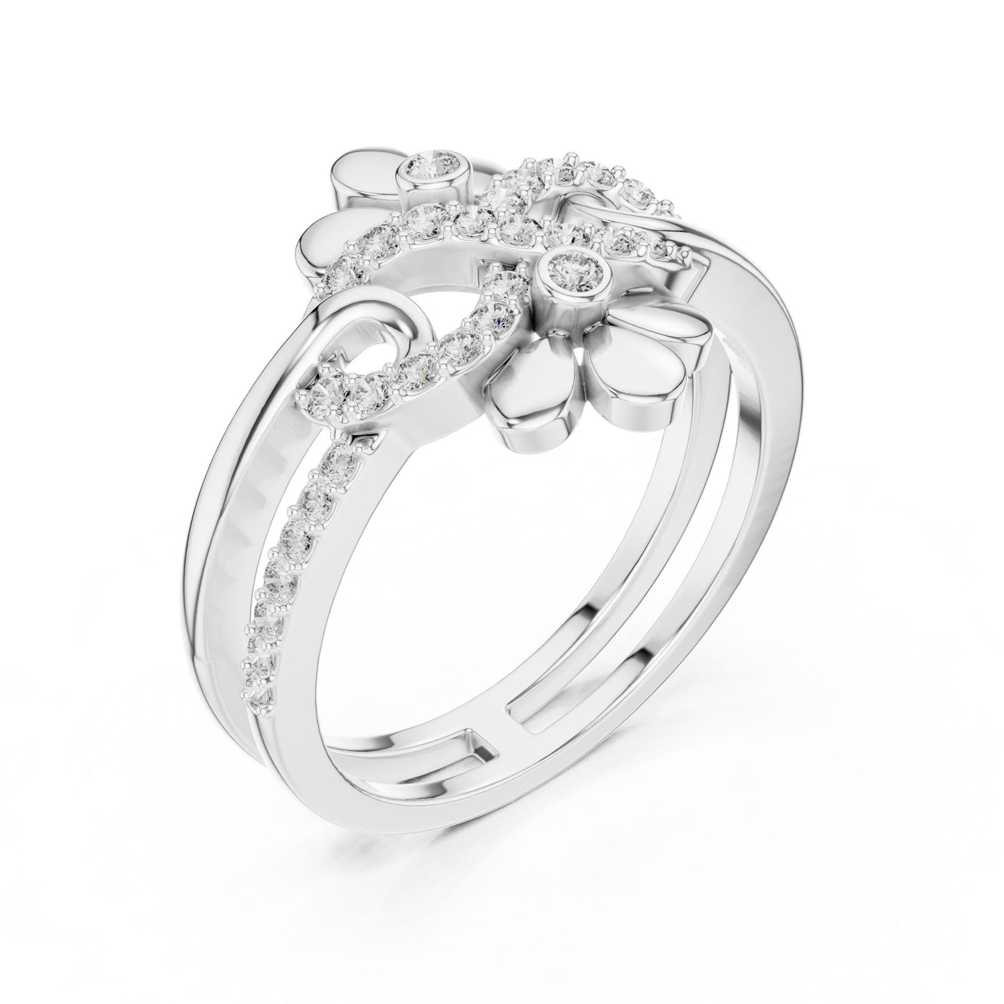 Riora luxury floral moissanite diamond engagement ring with vintage design, nature-inspired details, and unique promise band.