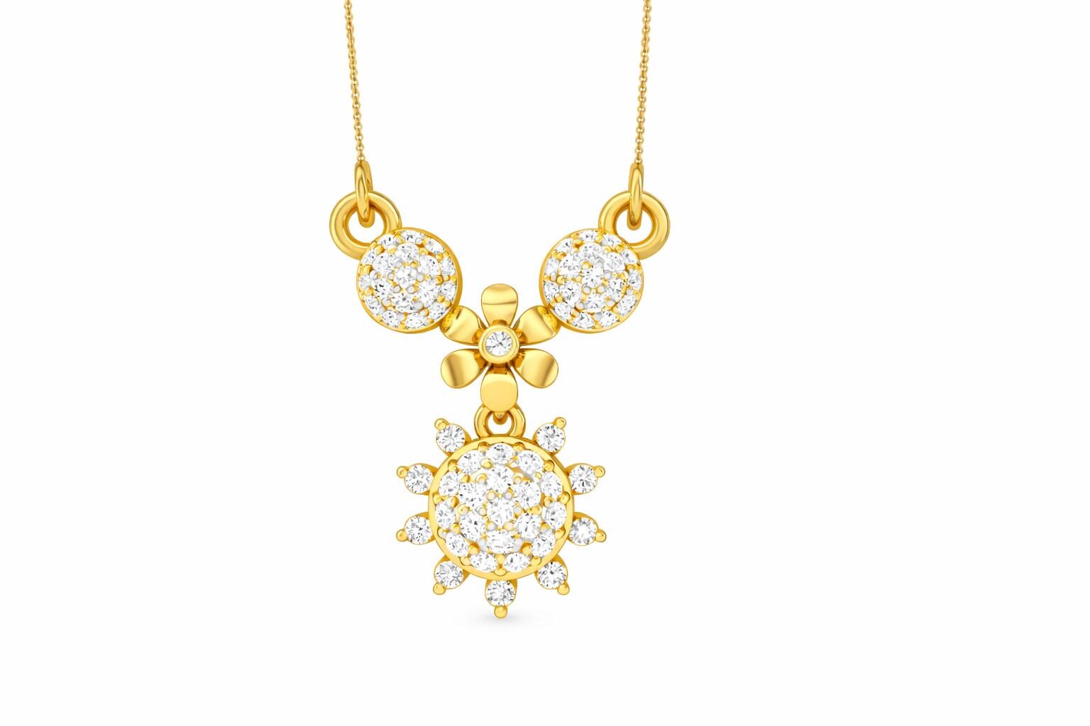Riora moissanite floral sunburst necklace with gold, rose gold, and silver pendant, dainty bridal jewelry for women