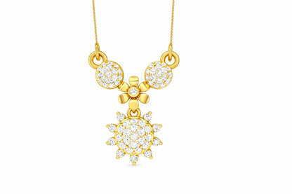 Riora moissanite floral sunburst necklace with gold, rose gold, and silver pendant, dainty bridal jewelry for women