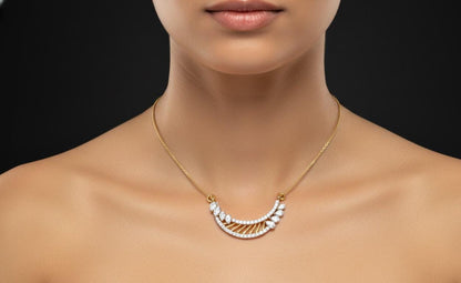 Moissanite Curved Pendant Necklace, Gold Rose Silver Adjustable Chain, Bridal Gift, Minimal Diamond Look Jewelry