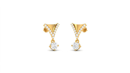 Riora moissanite drop earrings with V-shaped stud design, rose gold and silver dangle jewelry for bridal or wedding celebration