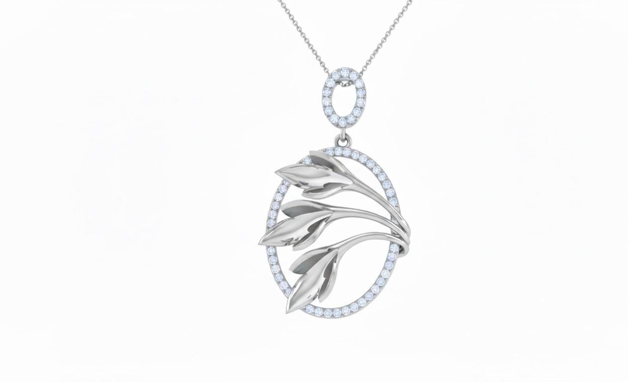 Leaf Oval Pendant Necklace, Gold Rose Silver Botanical Charm,  Gift for Her Valentine