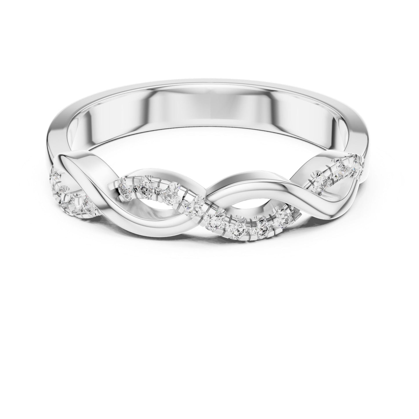 Riora infinity twist moissanite diamond ring for women in rose gold, minimalist wedding band with an elegant twist design