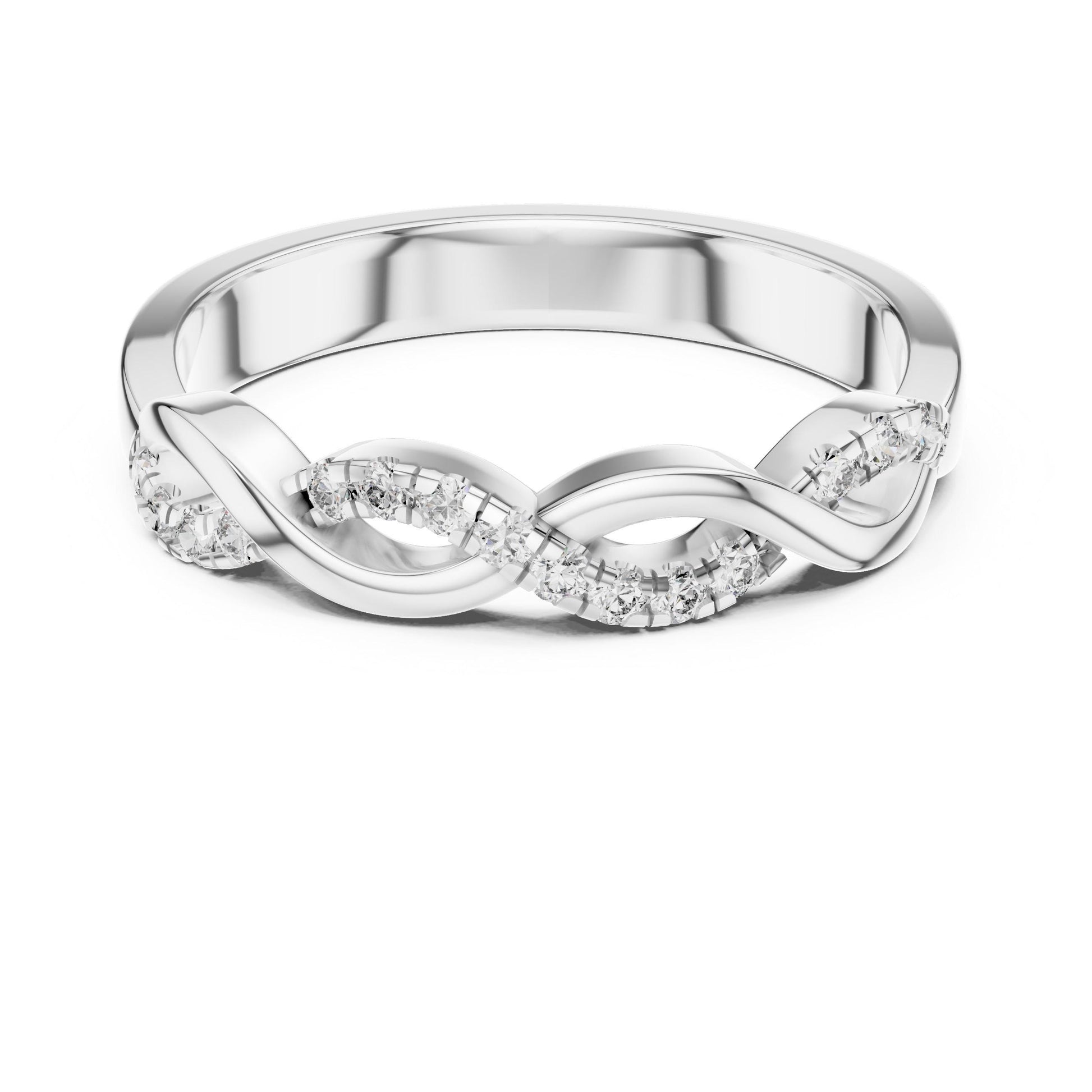 Riora infinity twist moissanite diamond ring for women in rose gold, minimalist wedding band with an elegant twist design