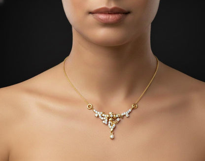 Moissanite Floral Pendant Necklace, Rose Gold Silver, Adjustable Chain