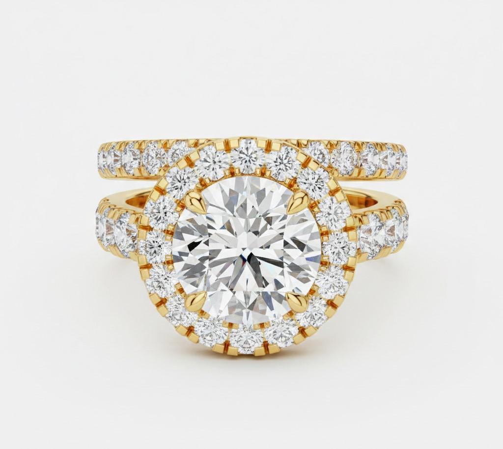 Halo CZ Engagement Ring Set | Bridal Promise Ring for Women