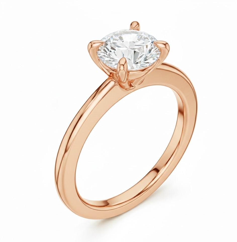 Riora minimalist gold moissanite diamond solitaire ring with a thin band, perfect for stacking or as wedding promise jewelry.