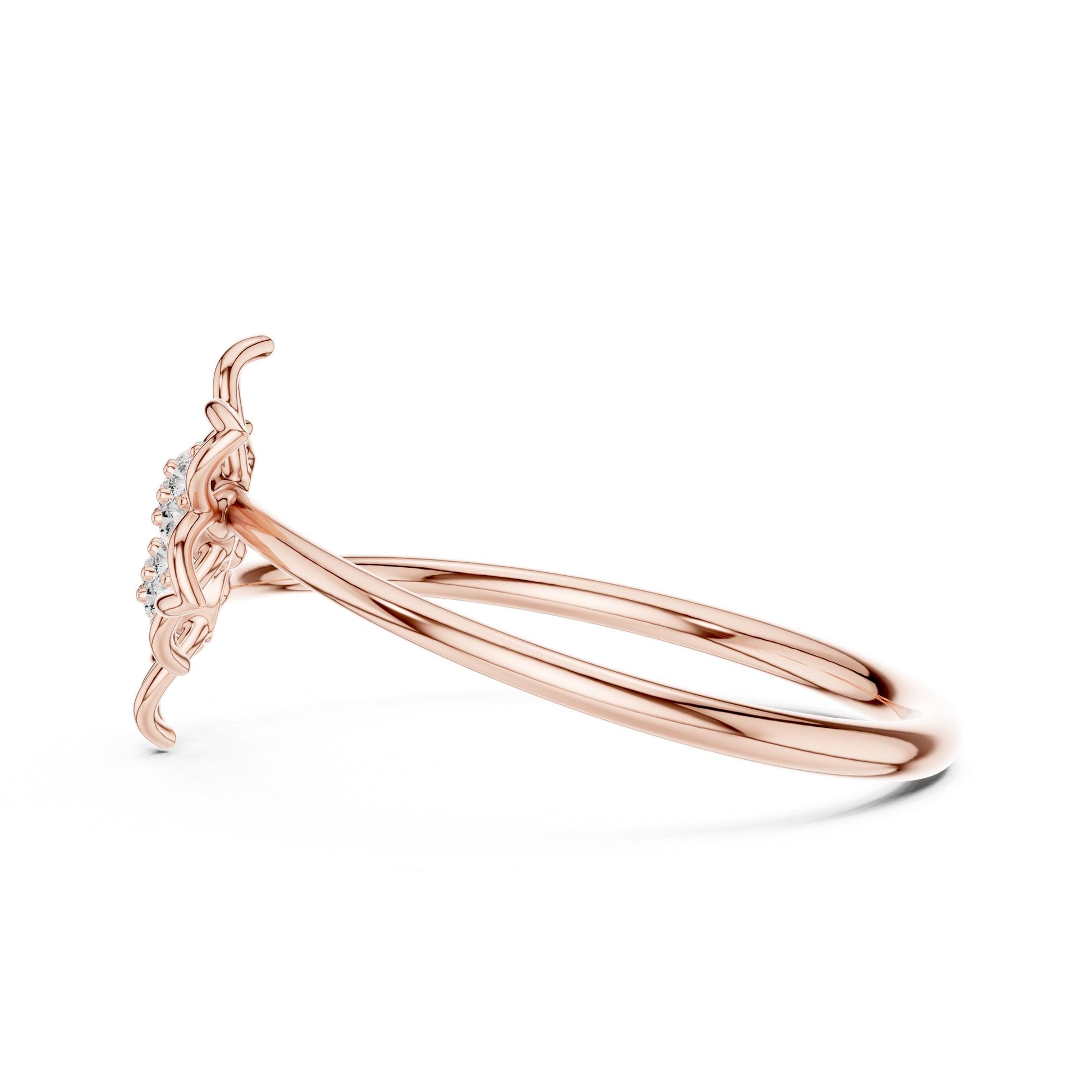 Riora double flower moissanite diamond ring with rose silver floral vintage design, perfect as a bridal promise or gift.