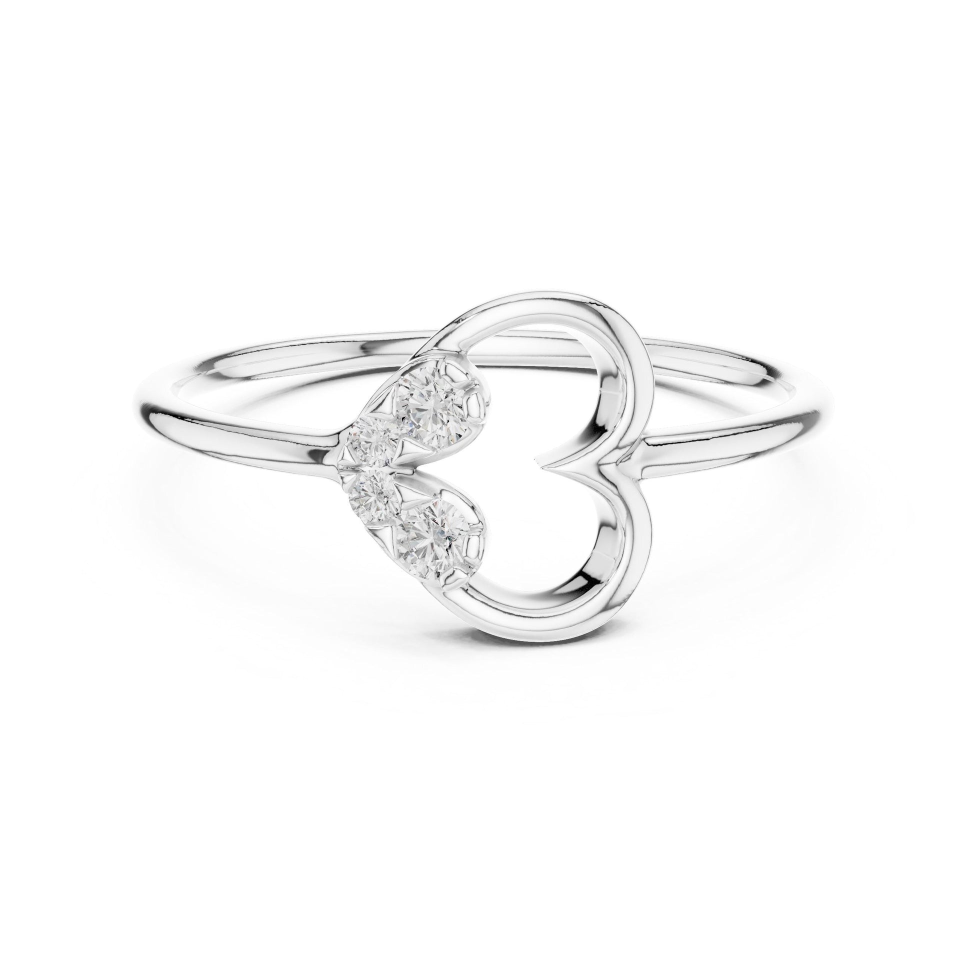 Riora moissanite open heart romantic minimalist ring in rose gold and silver, ideal for anniversary gifts for her.