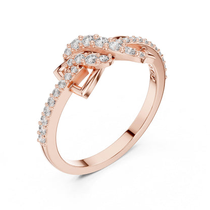 Riora infinity knot moissanite diamond ring in gold and rose gold, minimalist dainty wedding promise band with love symbol