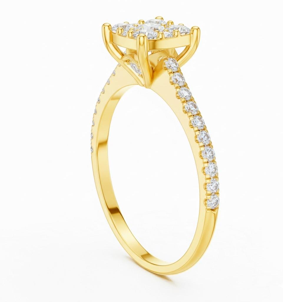 Square Halo CZ Ring | Pavé Band Engagement & Promise Ring | Gold, Rose Gold & Silver