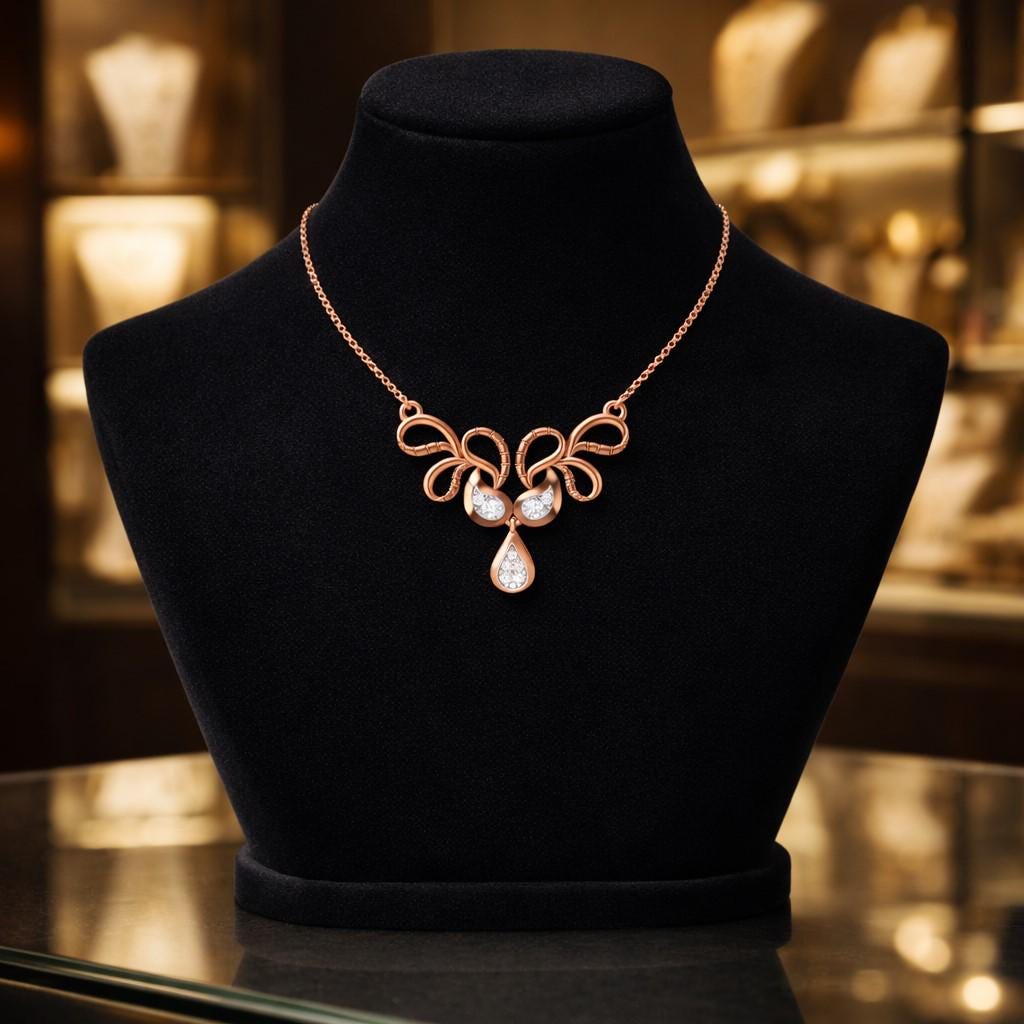 Moissanite swan drop necklace by Riora featuring a gold, rose gold, or silver pendant with elegant, minimalist bridal jewelry design.