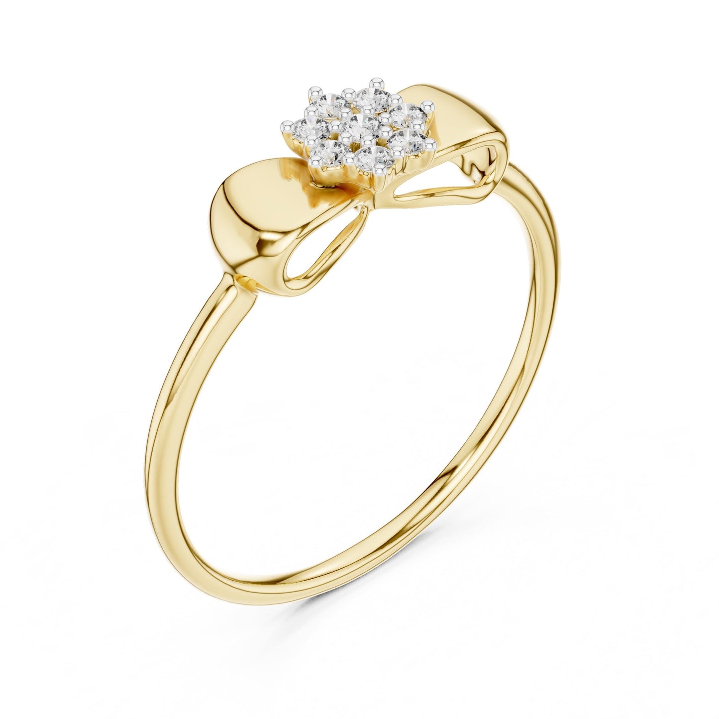 Riora moissanite bow ring with floral cluster design, minimalist bridal jewelry, dainty promise band for special occasions