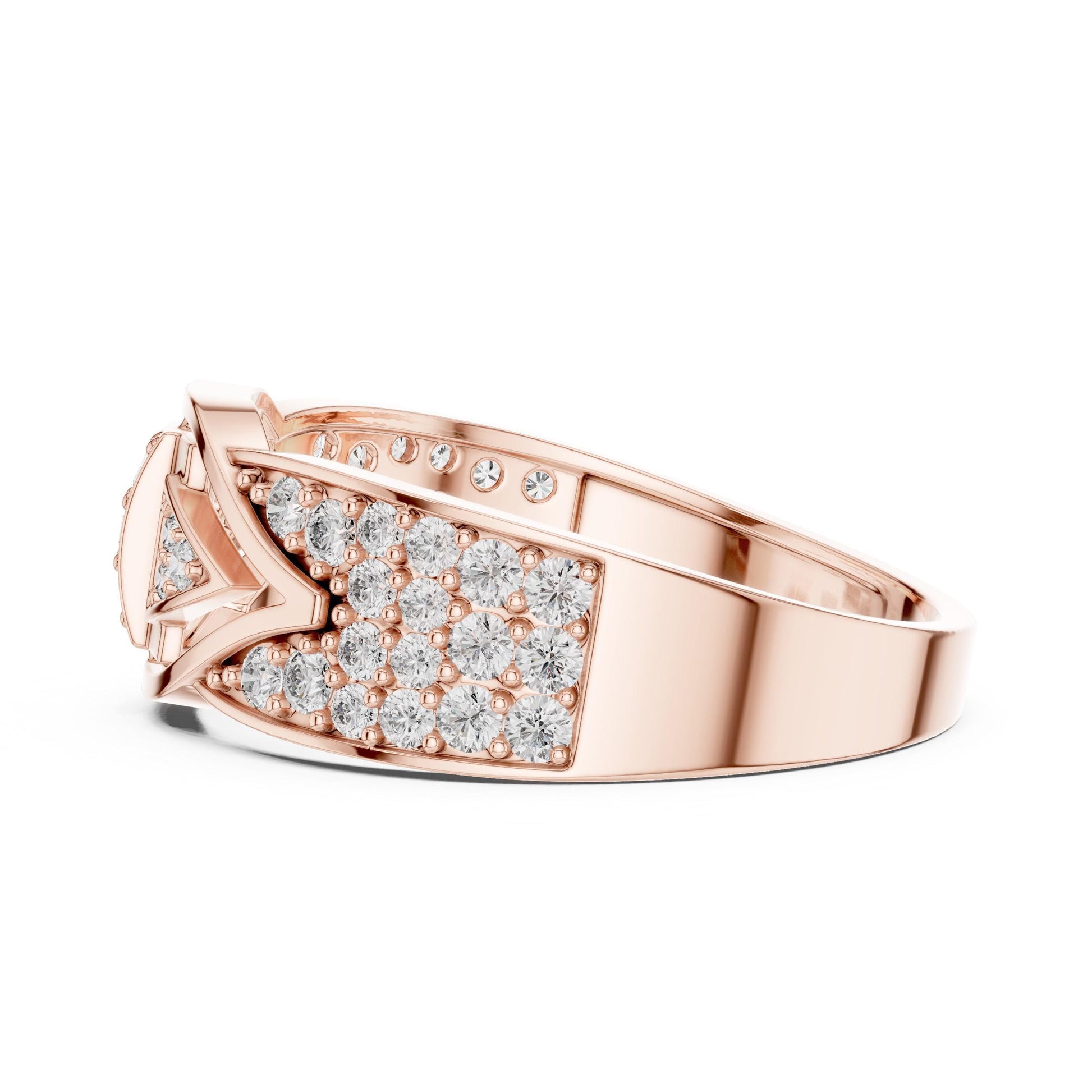 Riora Art Deco CZ triple panel wide band ring with hypoallergenic design, featuring sparkling CZ stones and a bold statement style.