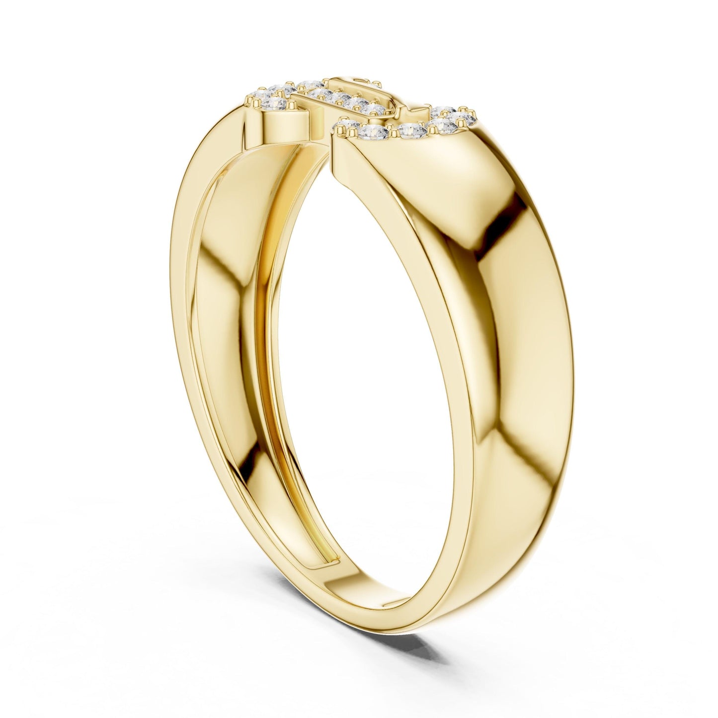 Rose gold luxury moissanite diamond band ring by Riora, minimalist stacking wedding and anniversary jewelry with dainty design.