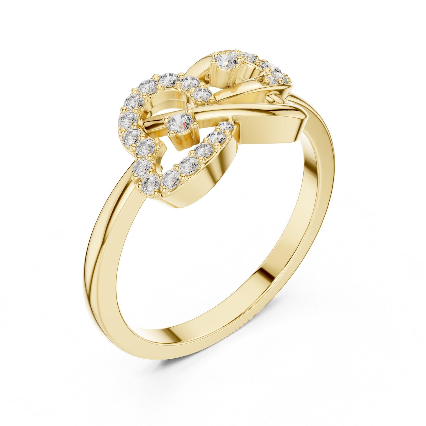 Rose gold infinity heart moissanite diamond ring with romantic minimalist design, featuring a love-themed band for special occasions.