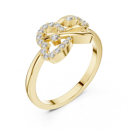 Rose gold infinity heart moissanite diamond ring with romantic minimalist design, featuring a love-themed band for special occasions.