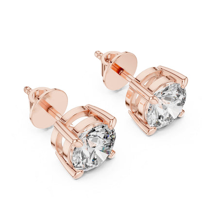 Riora Moissanite diamond stud earrings in rose gold, minimalist bridal jewelry, dainty everyday gift for women.