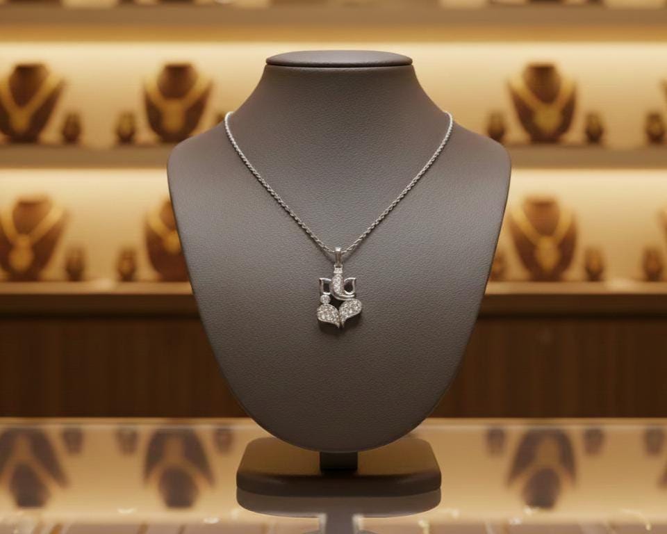 Riora Moissanite lotus heart pendant necklace featuring a sparkling heart-shaped gemstone on a delicate chain.