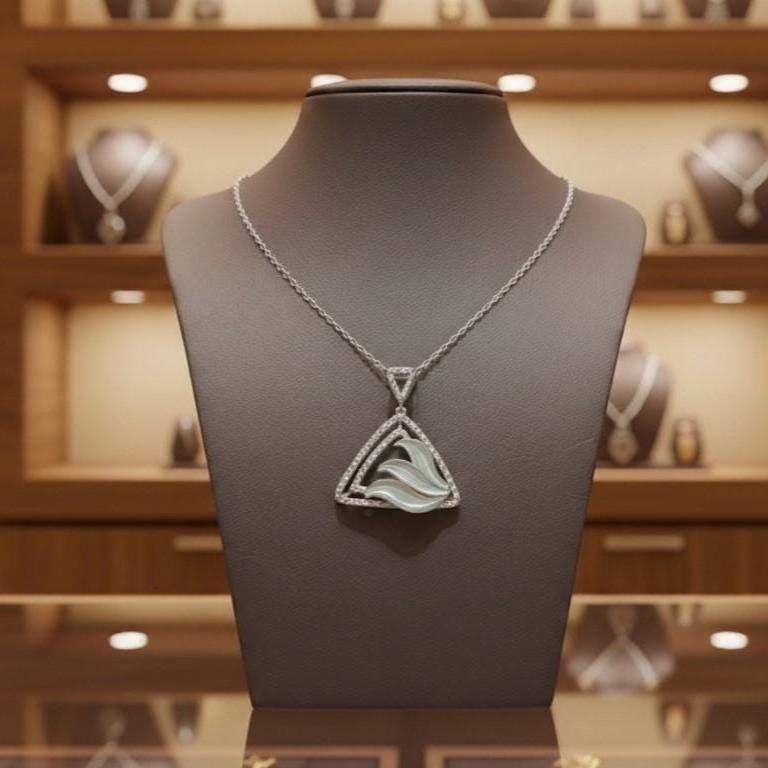 Moissanite Triangle Pendant Necklace, Gold Rose Silver Jewelry, Elegant Gift for Her