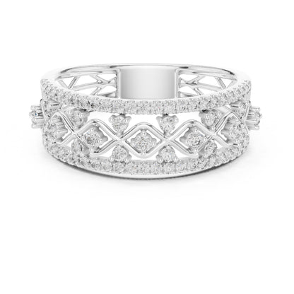 Riora moissanite diamond eternity band with vintage lattice design in rose gold and silver, perfect for wedding or anniversary jewelry.