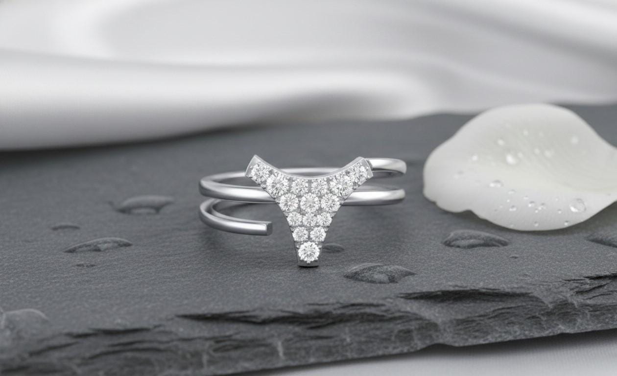 Moissanite V Ring – Adjustable Open Wrap Hypoallergenic Ring with Diamond-Like Sparkle