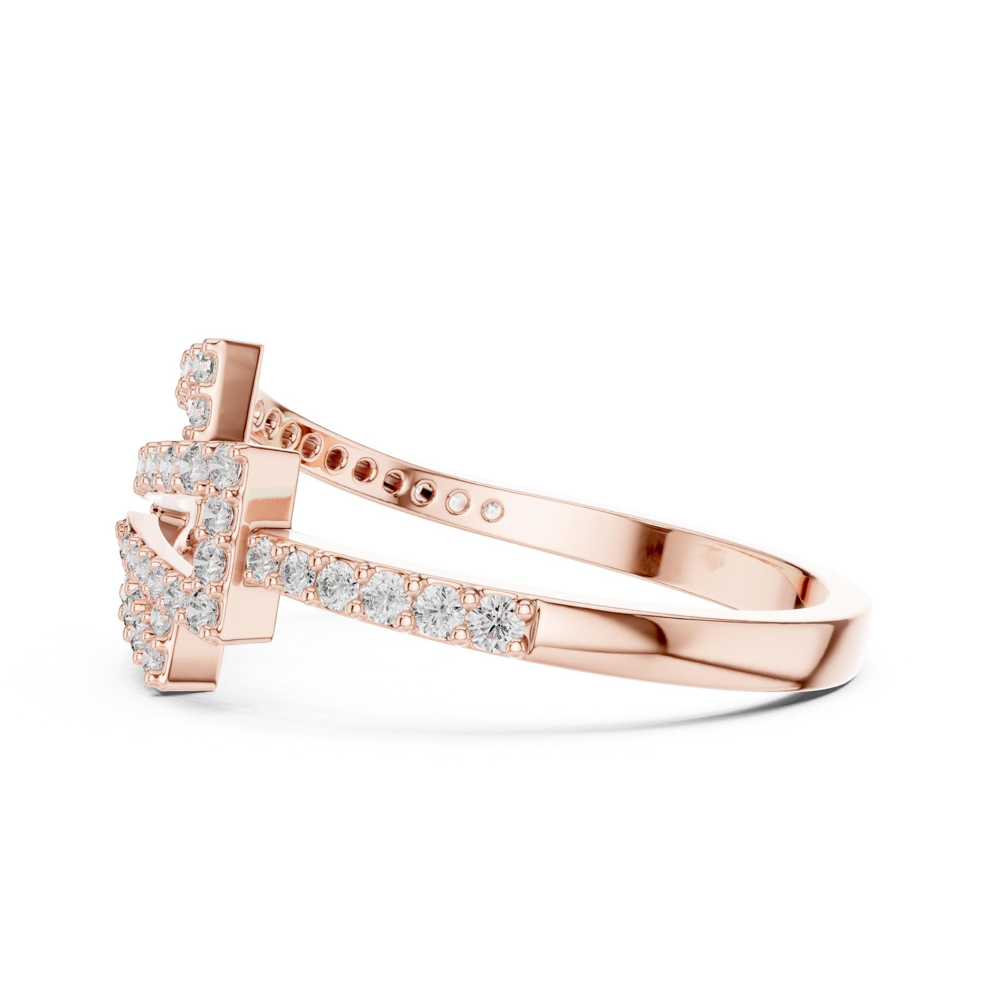 Riora zigzag moissanite diamond ring with geometric wrap design, minimalist stackable wedding band, modern jewelry.