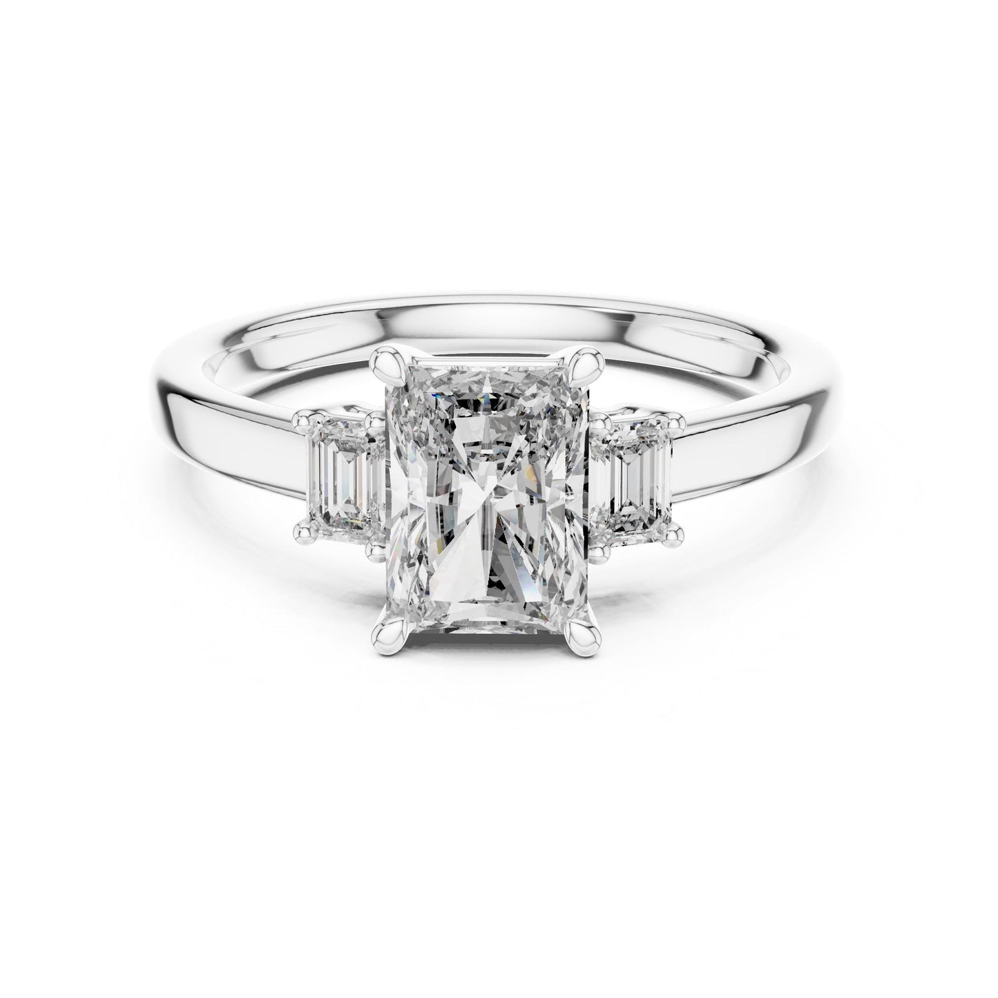 Riora radiant emerald cut cubic zirconia engagement ring in gold rose and silver, hypoallergenic bridal promise jewelry.