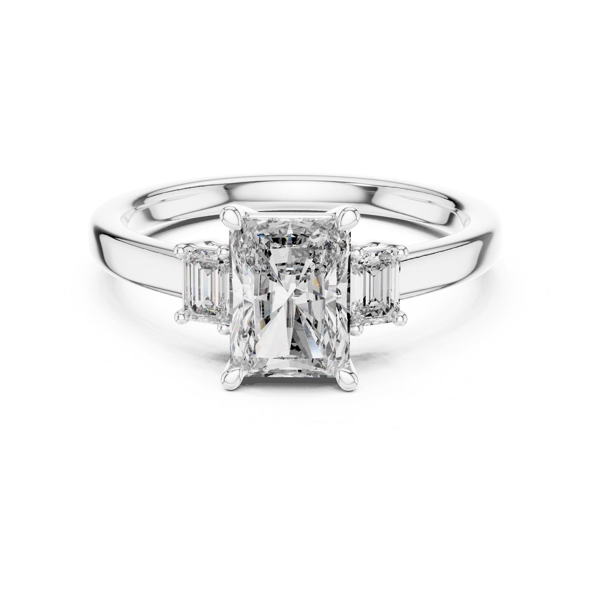 Riora radiant emerald cut cubic zirconia engagement ring in gold rose and silver, hypoallergenic bridal promise jewelry.