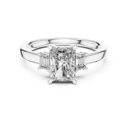 Riora radiant emerald cut cubic zirconia engagement ring in gold rose and silver, hypoallergenic bridal promise jewelry.