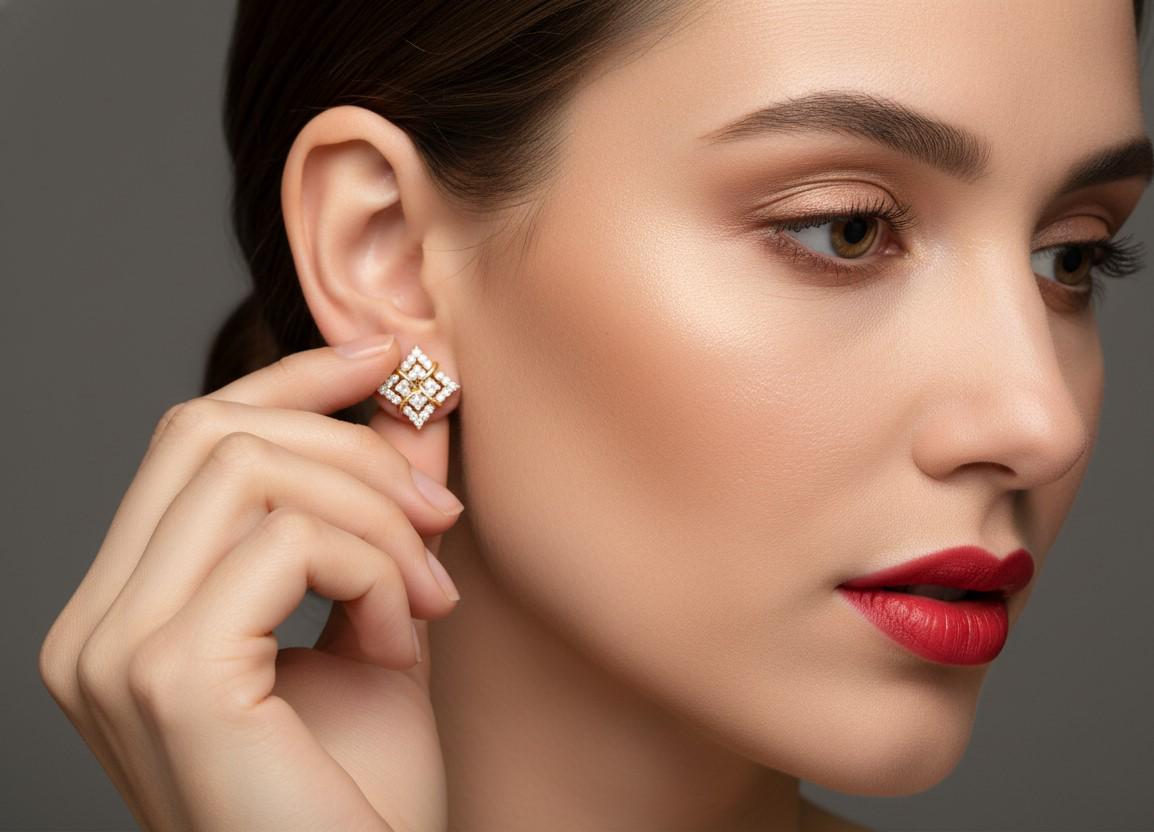 Moissanite Geometric Square Stud Earrings | Hypoallergenic | Gold, Rose Gold, Silver