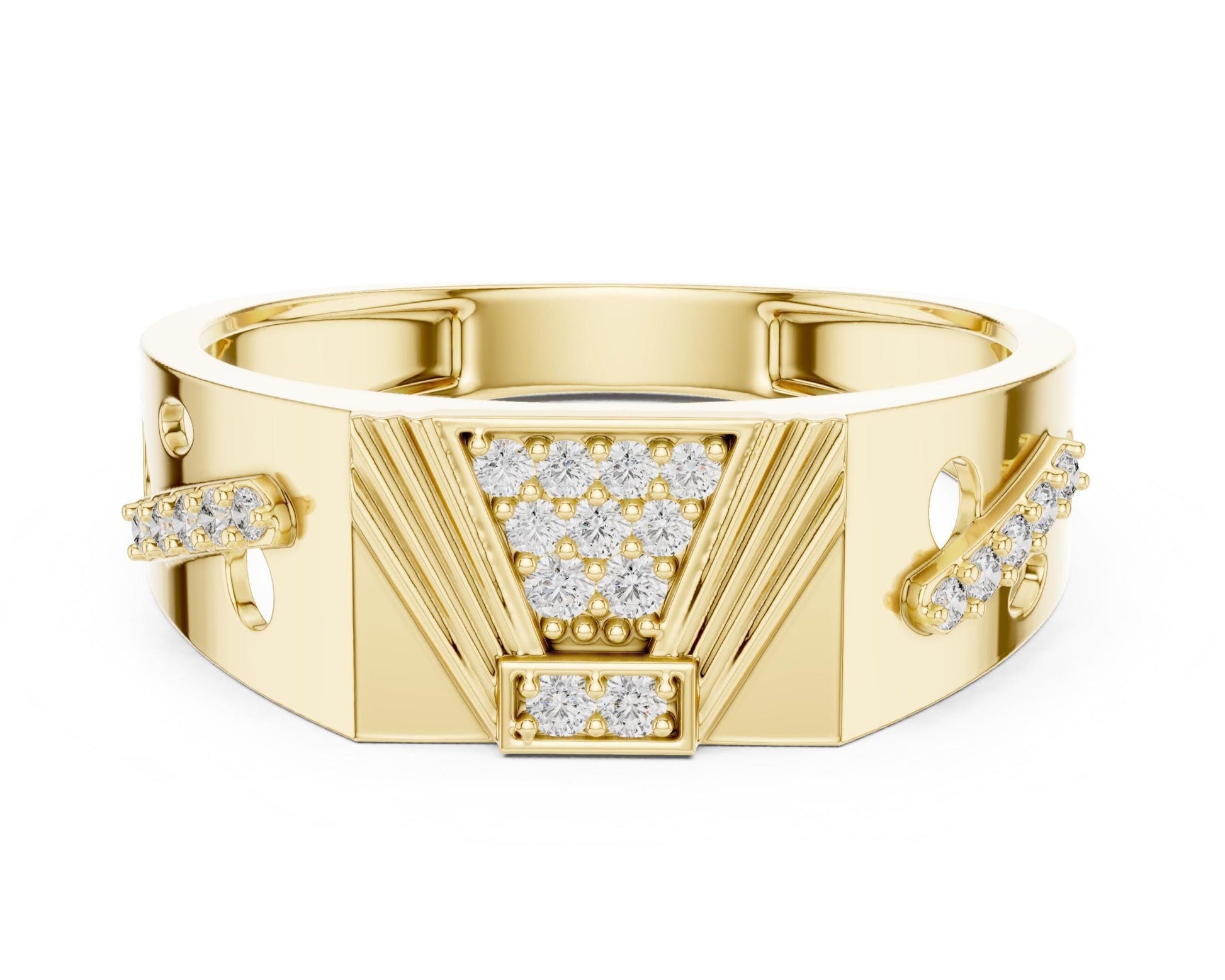 Riora luxury moissanite diamond statement ring for women with gold band, bridal jewelry, perfect for wedding or special occasion.
