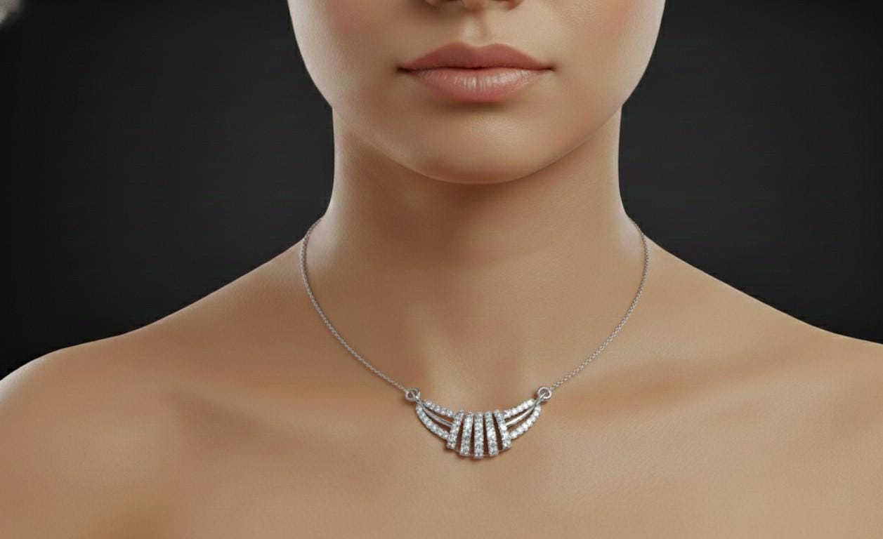 Moissanite Fan Pendant Necklace | Gold, Rose Gold & Silver | Elegant Bridal & Gift Jewelry