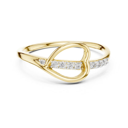 Riora moissanite heart loop ring with rose gold band, minimalist romantic promise engagement ring, dainty heart-shaped design