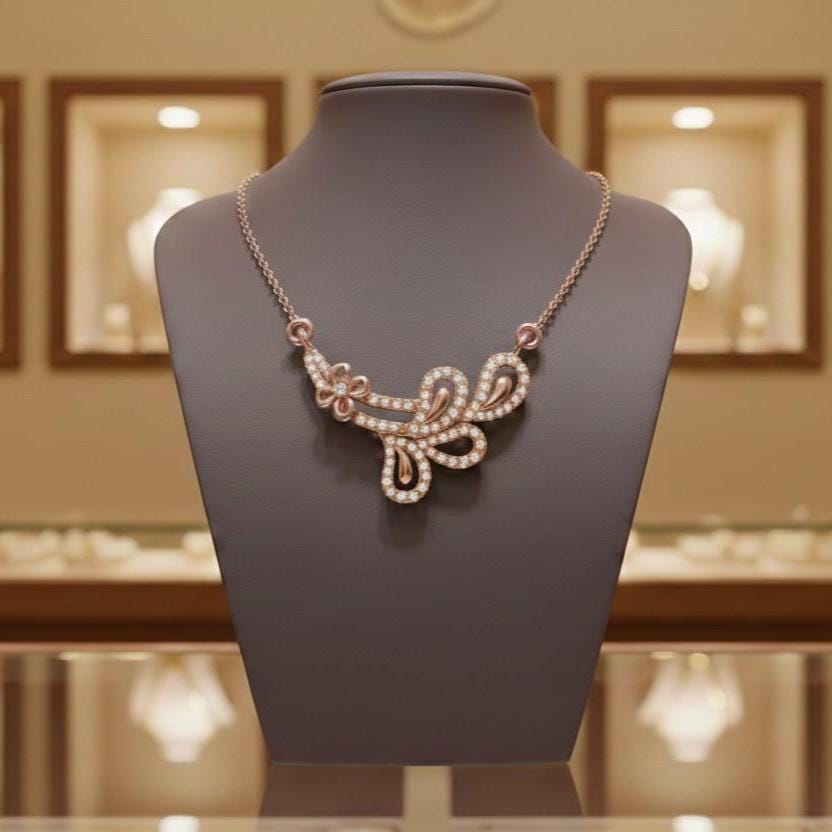 Moissanite Floral Pendant Necklace | Gold Rose Silver Jewelry  Gift for Her Valentine Love