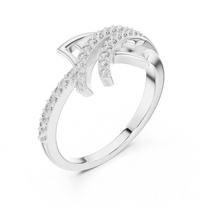 Riora elegant moissanite diamond wave ring in rose gold, minimalist stacking wedding band for women, dainty and stylish jewelry.