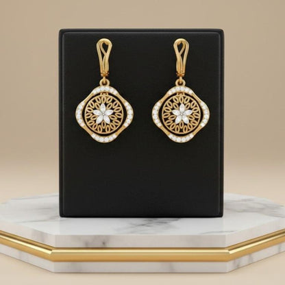 Moissanite Floral Drop Stud Earrings | Hypoallergenic Dangle Studs | Gold, Rose Gold & Silver | Riora