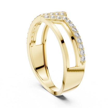 Riora modern CZ split shank geometric ring in gold rose silver with statement design, perfect for anniversary or promise jewelry.