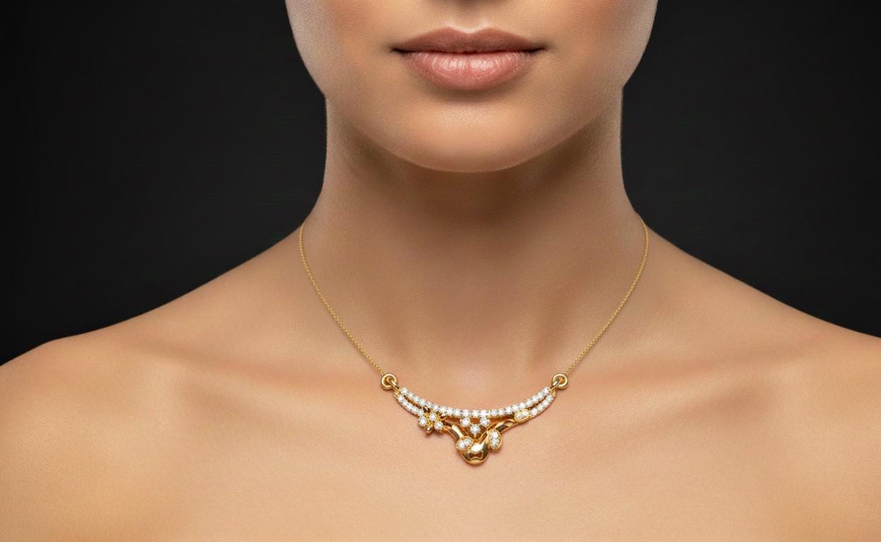 Moissanite Pendant Necklace Hypoallergenic Curved Floral Design Gold Rose Silver Elegant Gift Jewelry