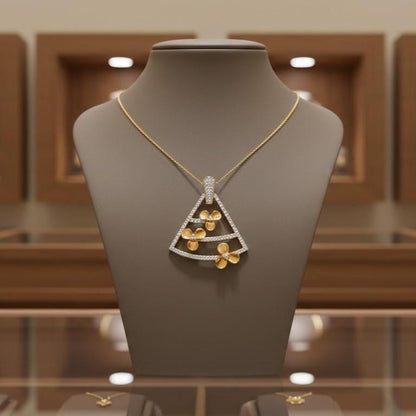 Moissanite Triangle Pendant Necklace in Gold Rose Silver | Floral Geometric Charm | 22in Adjustable Chain