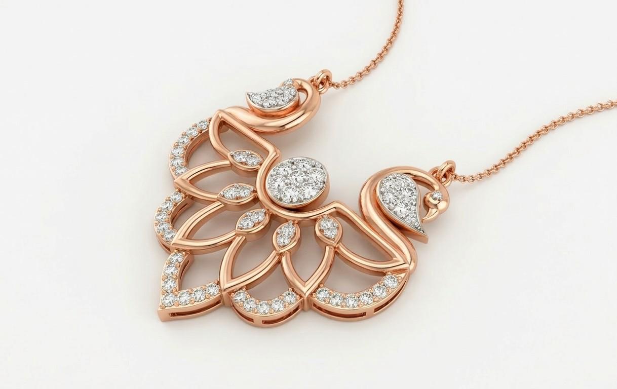 Riora elegant swan moissanite necklace with rose gold pendant, romantic bridal jewelry, featuring sparkling gemstone and delicate chain