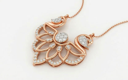 Riora elegant swan moissanite necklace with rose gold pendant, romantic bridal jewelry, featuring sparkling gemstone and delicate chain