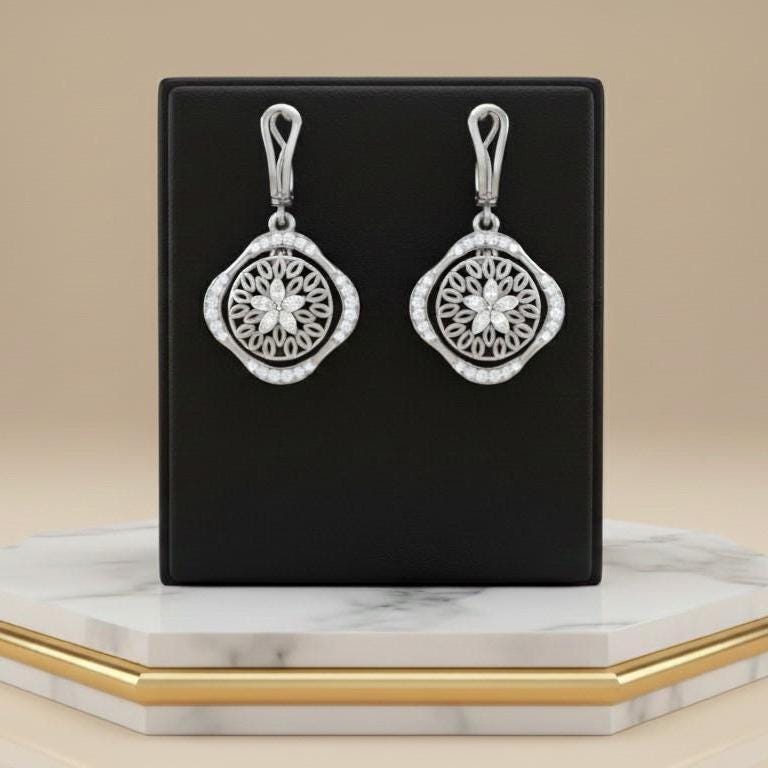 Moissanite Floral Drop Stud Earrings | Hypoallergenic Dangle Studs | Gold, Rose Gold & Silver | Riora