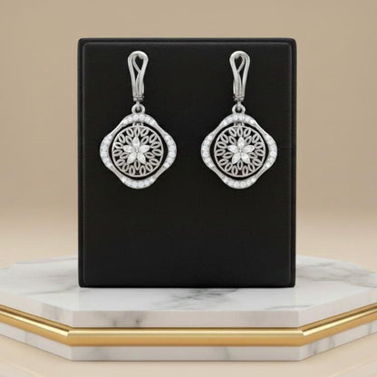 Moissanite Floral Drop Stud Earrings | Hypoallergenic Dangle Studs | Gold, Rose Gold & Silver | Riora