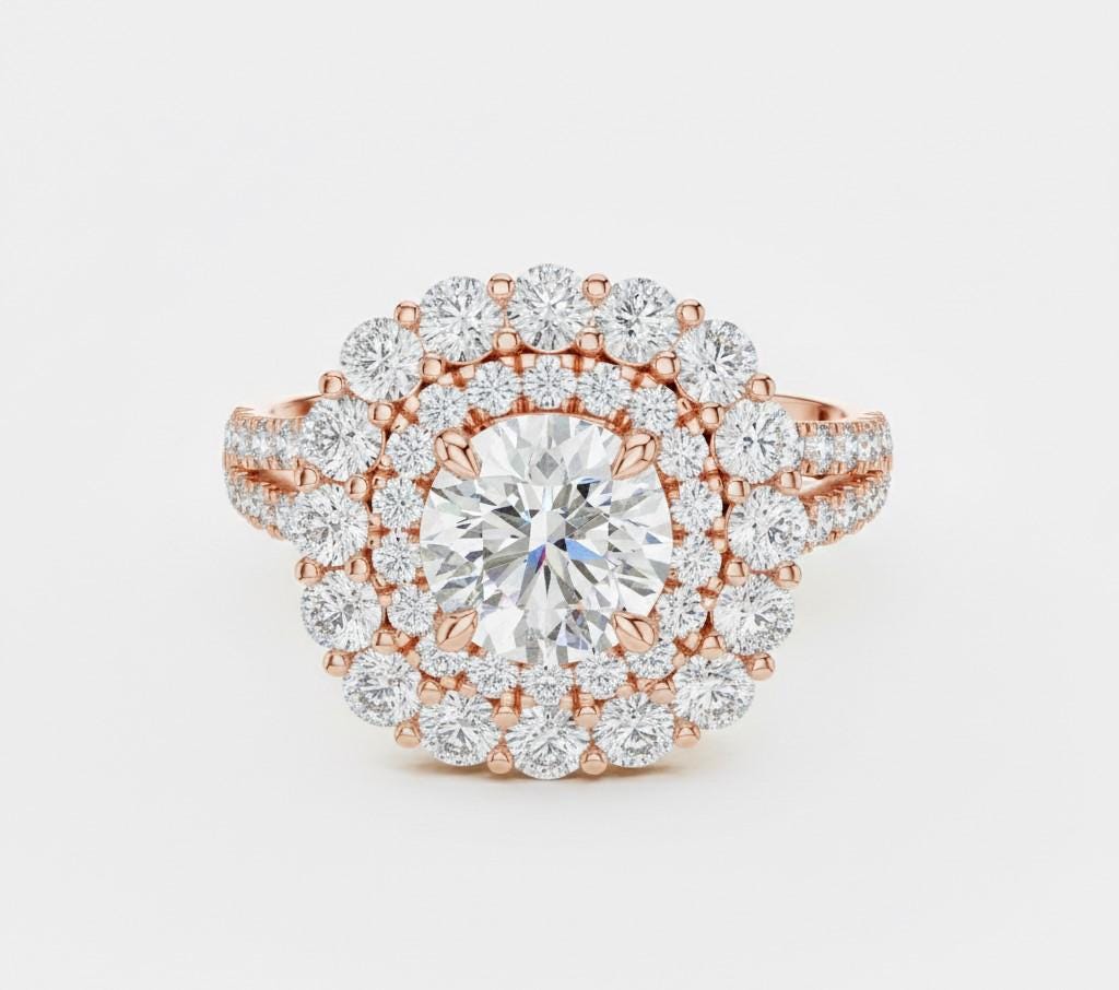 Luxury Halo Engagement Ring | Cubic Zirconia | Gold, Rose Gold & Silver