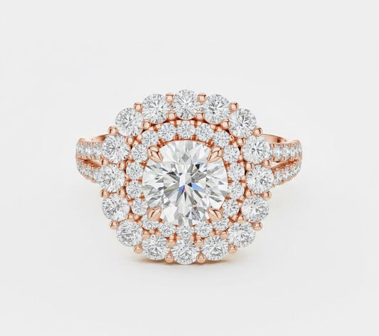 Luxury Halo Engagement Ring | Cubic Zirconia | Gold, Rose Gold & Silver