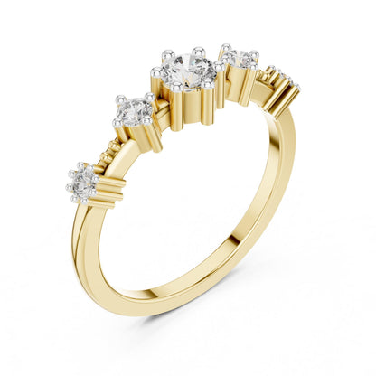 Riora moissanite five stone vintage crown prong engagement ring with rose gold finish, minimalist anniversary band for women.